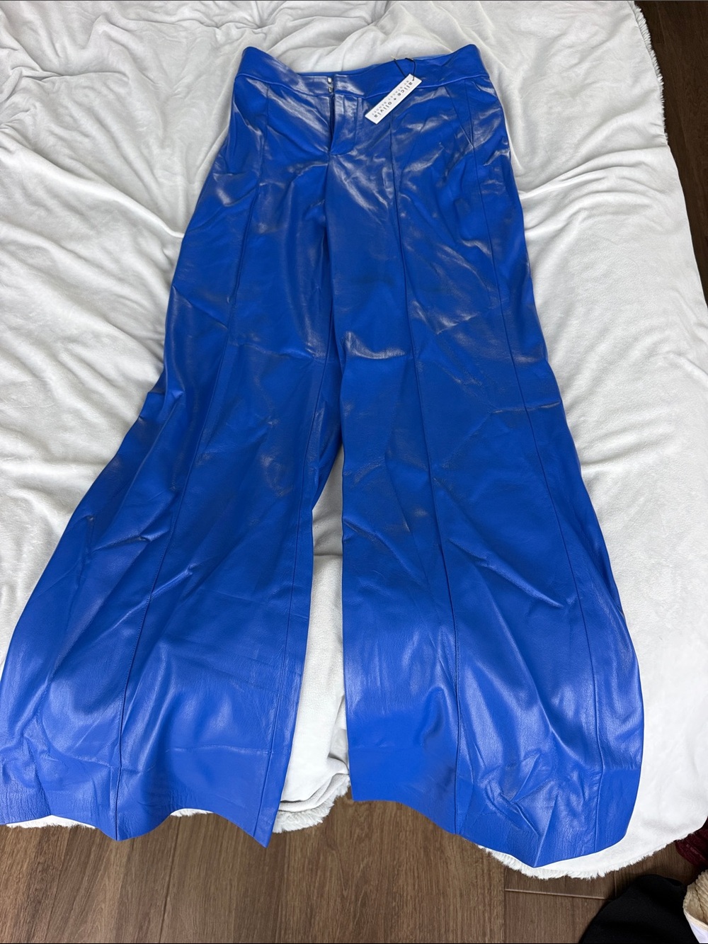 Alice + Olivia Electric Blue Wide-Leg Faux Leather Pants